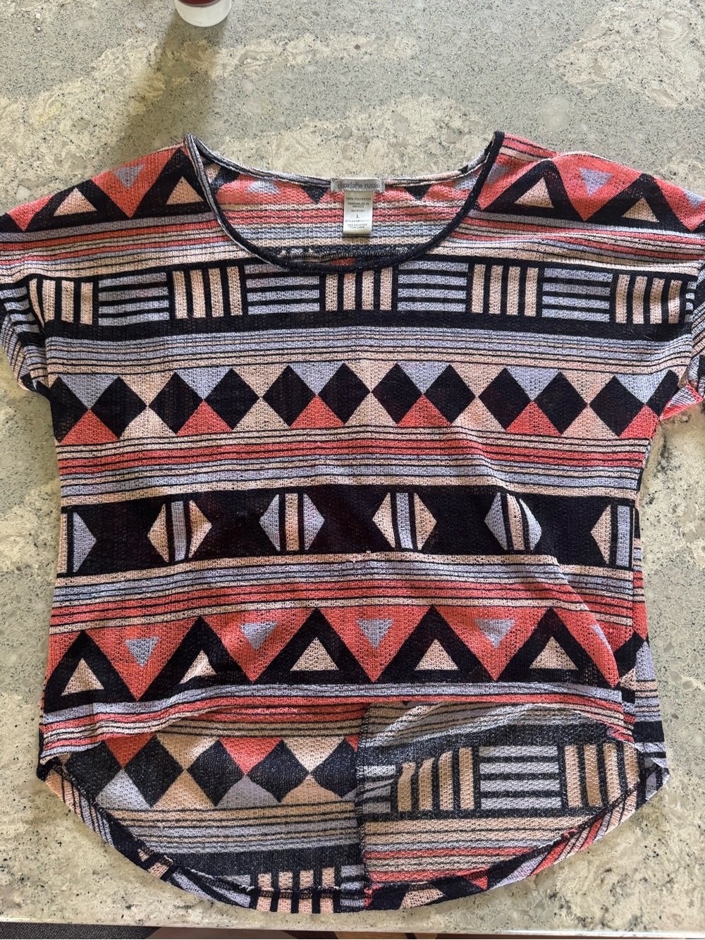 Charlotte Russe Coral & Black Geometric Short Sleeve Top